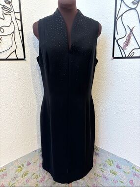 Vintage 1990’s Jones New York black sleeveless dress with rhinestones. Size 12.